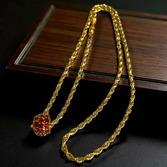 Vintage 14k Gold 4.5 CTW Garnet Ball Charm Pendant 24” Rope 3mm Chain Necklace! - Picture 11 of 16